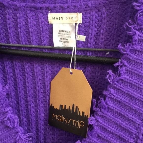 Main Strip Pullover Purple Fringed Sweater - Picture 4 of 4